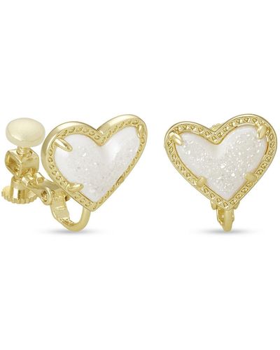 Kendra Scott Ari Heart Gold Stud Clip On Earrings - White