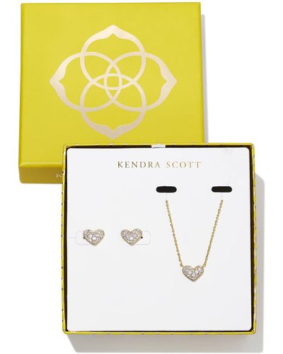 Kendra Scott Ari Heart Gold Pave Pendant & Stud Gift Set - White
