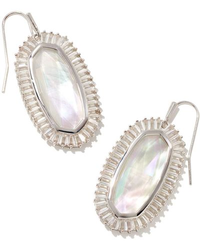 Kendra Scott Baguette Elle Silver Drop Earrings - White