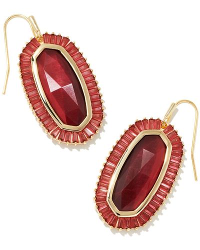 Kendra Scott Baguette Elle Gold Drop Earrings - Red