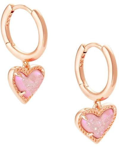 Kendra Scott Ari Heart Rose Gold Huggie Earrings - White