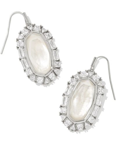 Kendra Scott Elle Silver Crystal Frame Drop Earrings - White
