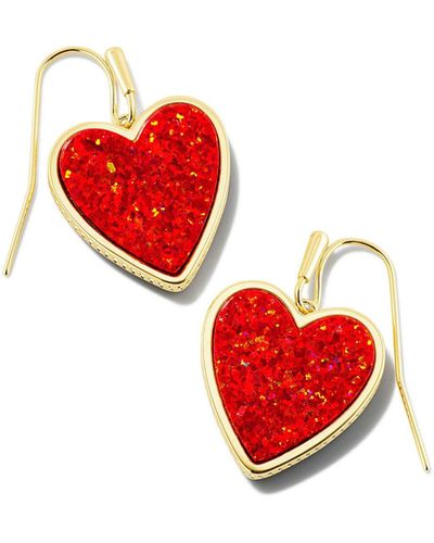 Kendra Scott Heart Gold Drop Earrings - Red