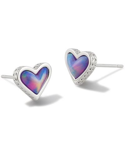 Kendra Scott Framed Ari Heart Silver Stud Earrings - Blue
