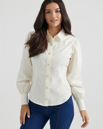 Kendra Scott Wrangler® X Yellow Rose By Puff Sleeve Rodeo Shirt - White
