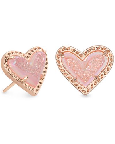 Kendra Scott Ari Heart Rose Gold Stud Earrings - Pink