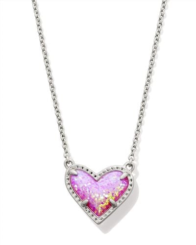 Kendra Scott Ari Heart Silver Short Pendant Necklace - Pink