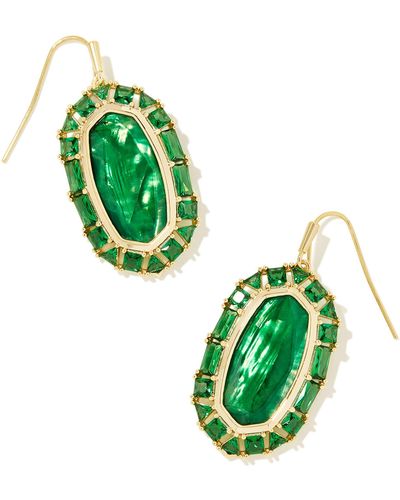 Kendra Scott Elle Gold Crystal Frame Drop Earrings - Green