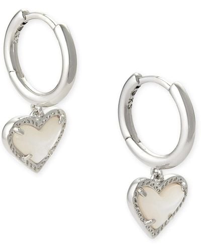Kendra Scott Ari Heart Silver Huggie Earrings - White