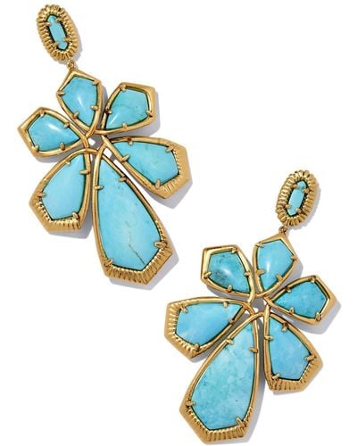 Kendra Scott Layne Vintage Gold Statement Earrings - Blue