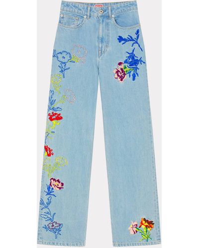 KENZO ' Drawn Flowers' Ayame Embroidered Jeans - Blue