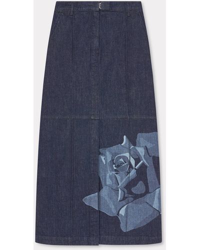 KENZO ' Rose' Long Straight Skirt - Blue