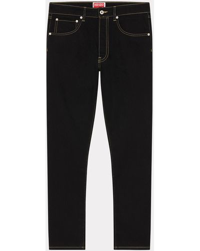 KENZO ' Drawn Varsity' Embroidered Bara Slim-fit Jeans - Black