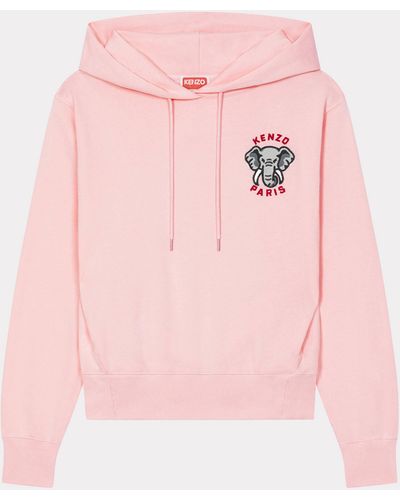KENZO Hooded ' Elephant Crest' Embroidered Sweatshirt - Pink