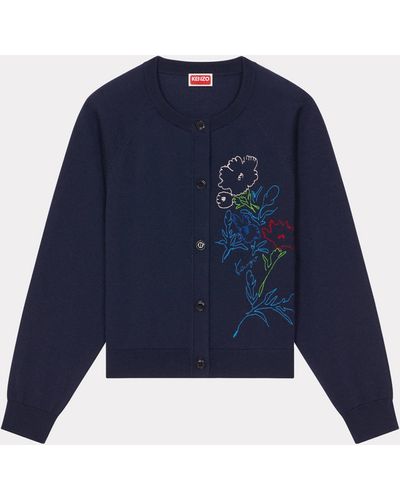 KENZO ' Drawn Flowers' Embroidered Cardigan - Blue