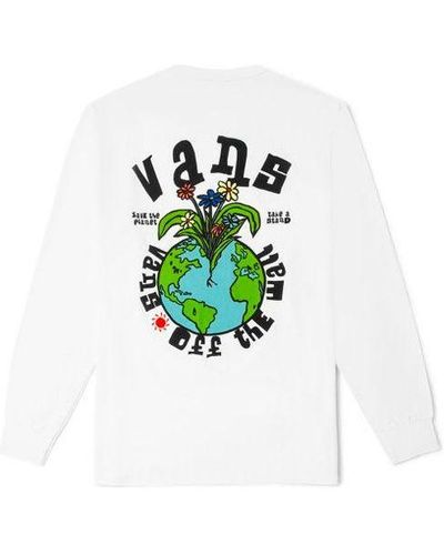 Vans Earth Pattern Printing Round Neck Long Sleeves T-shirt - White