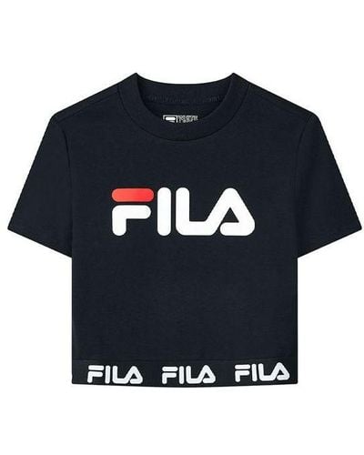 Fila Logo Printing Round-neck Tee Blue - Black