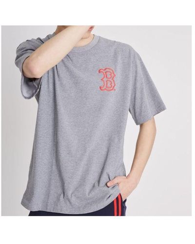 MLB Like Popcorn Series Boston Red Sox Graffiti Printing Round Neck Loose Short Sleeve Gray