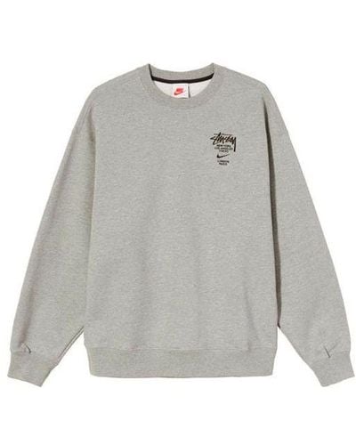 Stussy X Nike Crossover Embroidered Alphabet Logo Loose Pullover Round Neck Fleece Lined Asia Edition Gray