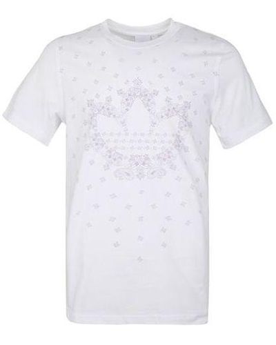 adidas Originals Bandana Trefoil Pattern Logo Printing Round Neck Short Sleeve T-shirt - White