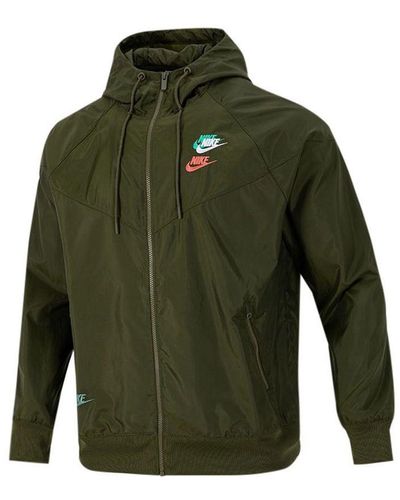 Nike Embroidered Logo Sports Woven Hooded Jacket Olive Green