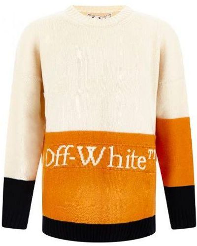 Off-White c/o Virgil Abloh Off- Fw21 Logo Pattern Loose Long Sleeves Colorblock Wool Sweater - Orange