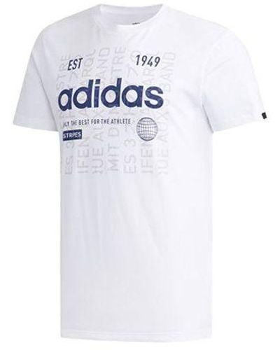 adidas Logo Printing Round Neck Casual Sports Short Sleeve - White
