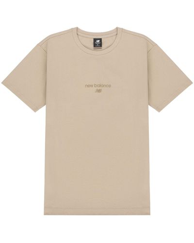 New Balance Logo Embroidered Knit Sports Round Neck Short Sleeve Light T-shirt - Natural