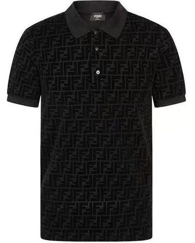 Fendi Ff Alphabet Dark Pattern Printing Short Sleeve Polo Shirt - Black