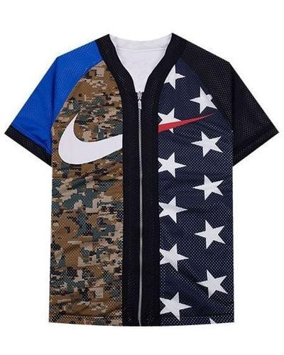 Nike Lab Nrg Fog Baseball Top Zipper Double Sided Baseball Uniform Short Sleeve Jacket Camouflage Blue