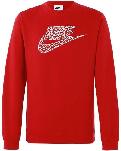 Nike Logo Casual Sports Round Neck Pullover Red