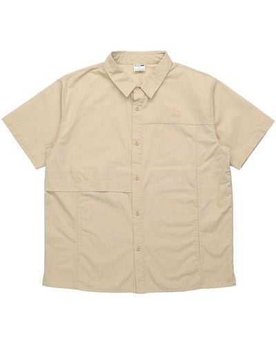 PUMA Classics Oversized Short Sleeve Polo Shirt - Natural