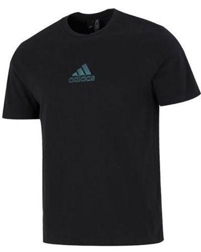adidas Minimalistic Alphabet Logo Printing Athleisure Casual Sports Round Neck Short Sleeve Black T-shirt