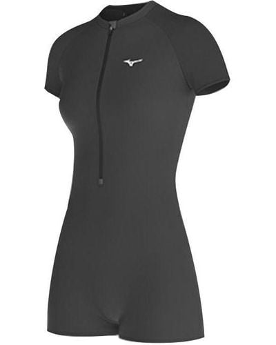 Mizuno Zip Up Short Sleeve Swimsuit - Black