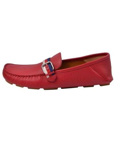 Gucci Cowhide Bee Embroidered Classic Stripe Flat Shoes Red