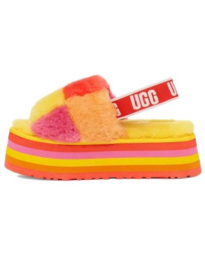 UGG Disco Checker Slide Thick Sole Sandals Yellow - Orange