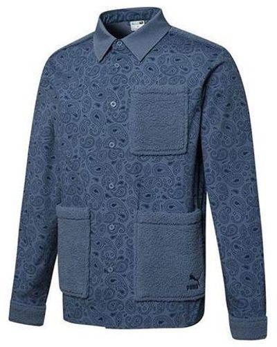 PUMA Paisley Woven Shirt Cashew Pattern Multiple Pockets Jacket - Blue