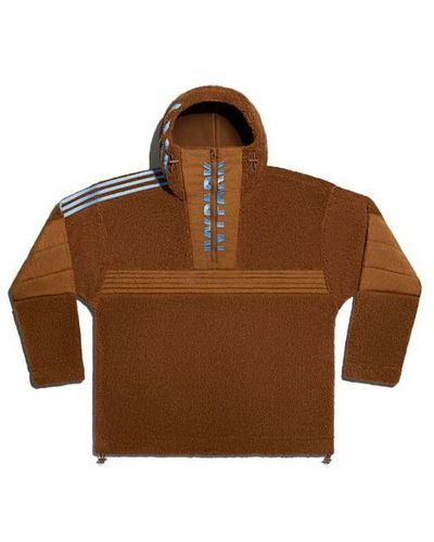 adidas Originals X Ivy Park Crossover Teddy 4all Half Zipper Hooded Pullover Fleece Sports Jacket Couple Style - Brown