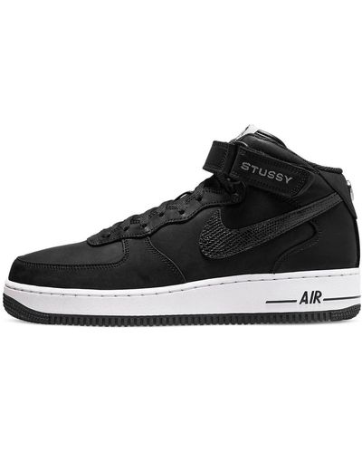 Nike X Stüssy Air Force 1 Mid Mid-top Leather Sneakers - Black