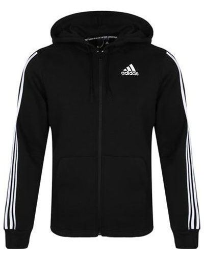 adidas Printing Sports Fleece Lined Hooded Knit Jacket - Black