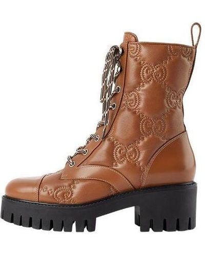 Gucci Quilted Lace-up Boots - Brown