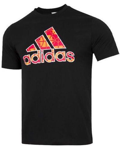 adidas Cny Contrasting Colors Large Logo Pattern Loose Short Sleeve T-shirt - Black