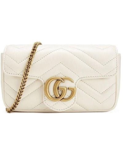 Gucci Silver gg Marmont Leather Tote Bag - Natural