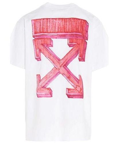 Off-White c/o Virgil Abloh Off- Back Arrow Printing Pattern Round Neck Short Sleeve Loose Fit - Pink