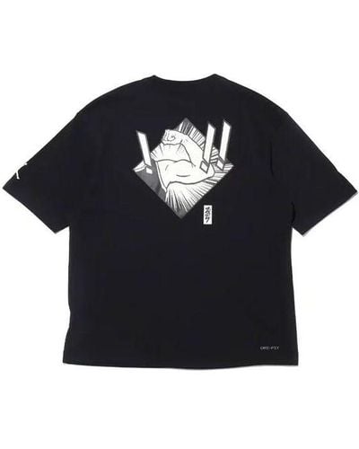 Nike Jordan Dri-fit Zion Basketball Sports Printing Knit Round Neck Short Sleeve T-shirt - Black
