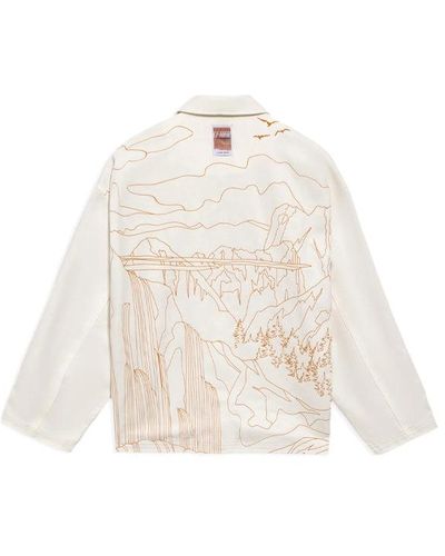 Li-ning Back Landscape Pattern Printing Lapel Single Breasted Jacket - White