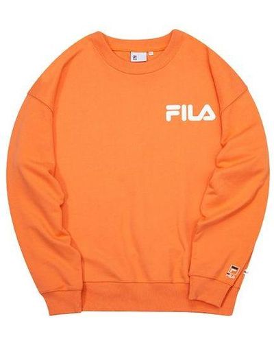 FILA FUSION Alphabet Logo Printing Sports Round Neck Pullover - Orange