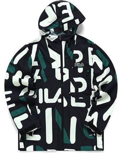 Fila Full Print Casual Woven Hooded Jacket Black - Green