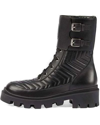 Gucci Frances Chevron-quilted Leather Heeled Biker Boots - Black