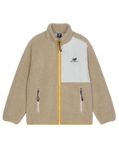 New Balance Contrasting Colors Knit Suede Sports Stand Collar Logo Jacket Couple Style - Natural
